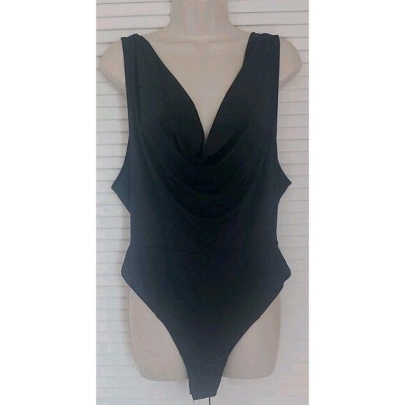 NEW FREE PEOPLE INTIMATELY WHEN AND WHERE COWL NECK BODYSUIT BLACK LARGE - Picture 2 of 8